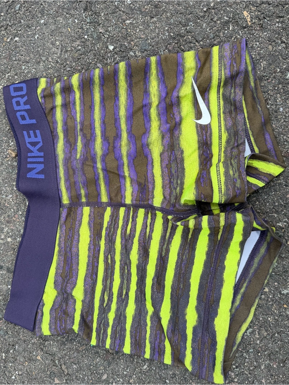 Nike Kids Lime and Purple Striped Pro Compression Shorts